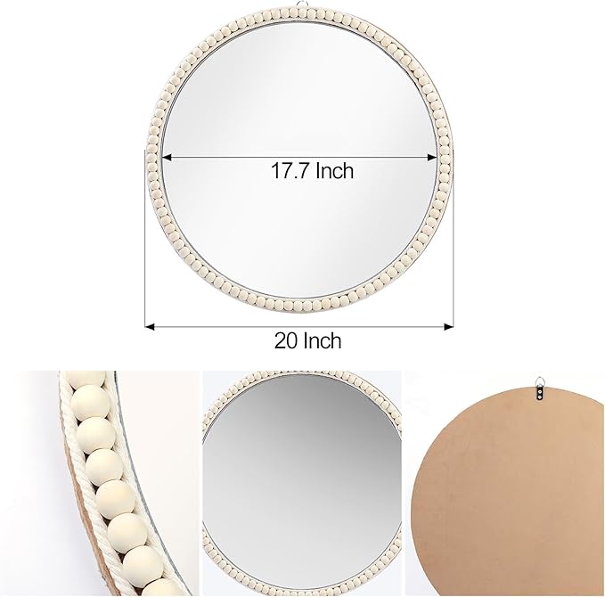 SWTHONY 20 Inch Boho Beaded Round Mirror Wall Decor, Decorative Hanging Circle Nursery Mirrors for Girl Room, Farmhouse, Livingroom, Bedroom