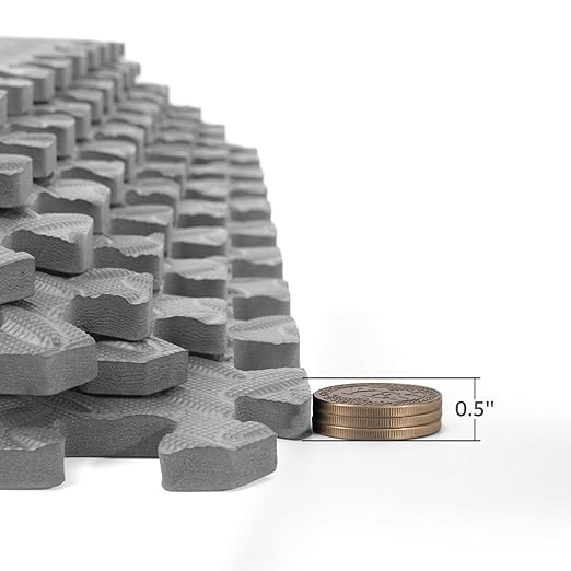 Art3d 24 Sq.Ft Eva Puzzle Exercise Mats, 1/2" Thick Foam Interlocking Tiles for Gyms, Flooring, Workout, Gym Equipments, Pack of 6, Grey