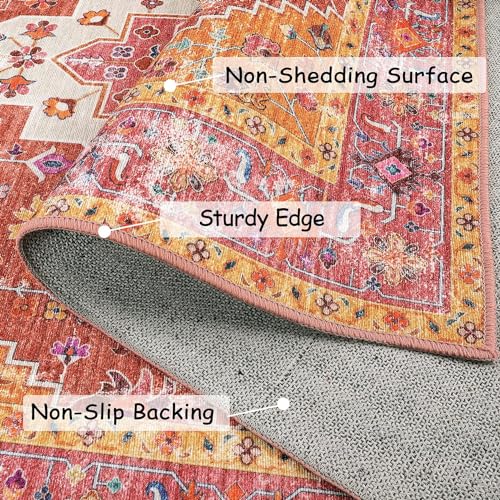 Moynesa Ultra-Thin Washable Pink Area Rug - 2x3 Small Pink Washable Bedroom Rug Entry Mat, Vintage Non-Slip Non-Shedding Low Pile Indoor Throw Carpet for Laundry Living Room Hardwood Floors Kitchen - color: Pink/Multi, size: 2' x 3'