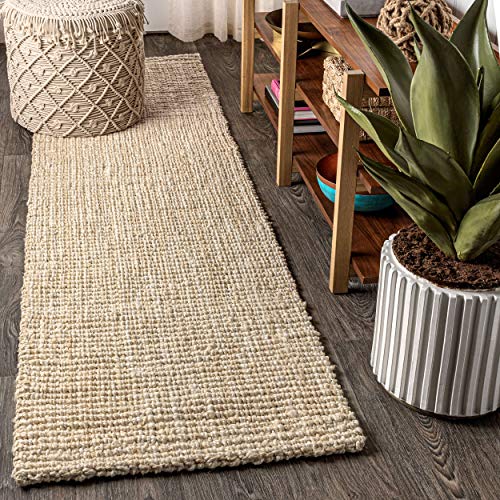 JONATHAN Y Hiro Hand Woven Chunky Jute Ivory Runner Rug, 2x10, Bohemian, Transitional, Easy-Cleaning for Living Room, Bedroom, Kitchen, Pet Friendly, Non-Shedding (NFR103A-210) - size: 2'2" x 10' (Runner)