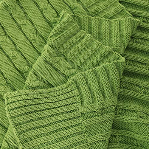 uxcell Cotton Cable Knit Throw Blanket Soft Throw Couch Covers Knitted Blankets for Sofa Bed, Yellow-Green Throw(47" x 70") - color: Yellow-green, size: Throw (47" *78")