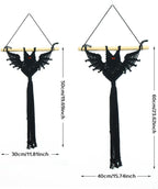 HVEST 2PCS Black Halloween Bat Macrame Wall Hanging Boho Decor Scary Black Bat, Gothic Handmade Woven Tapestry for Bedroom Spooky Halloween Decorations Macrame Wall Art for Living Room