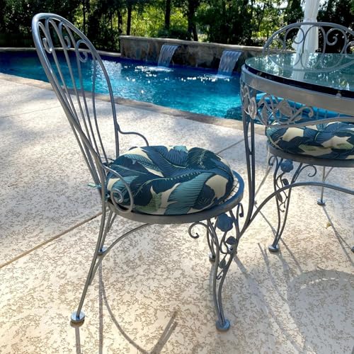 LVTXIII Outdoor Bistro Chair Cushions, 15"x15"x4" Round Patio Chair Cushions, All Weather Tufted Seat Cushions for Patio Furniture Use, Set of 2, Swaying Palms Blue - color: Swaying Palms Blue