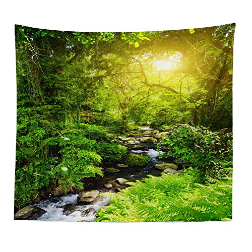 Llamazing Forest Tapestry - Home Decor Landscape for Living Room & Bedroom (Forest Creek, 60''L51''W) - color: Green Sun, size: 60"L x 51"W