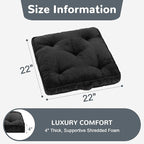 Floor Pillow Set of 2, 22x22 Tufted Floor Cushion for Adults, Square Large Meditation Cushion Pillow, Corduroy Sitting Pillow with Handle, Yoga Seating for Tatami, Dark Grey