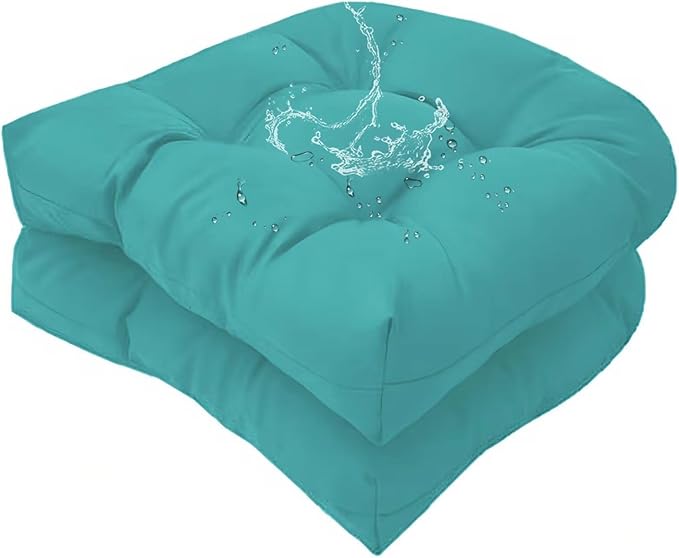 Set of 2 Outdoor Indoor U Shaped Wicker Seat Cushion Decorative Teal Tufted Chair Pads Chair Cushions Set for Patio Garden Home Office Furniture