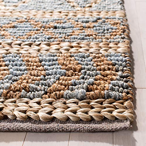 SAFAVIEH Natural Fiber Collection Accent Rug - 3' x 5', Natural & Blue, Handmade Boho Moroccan Trellis Jute, Ideal for High Traffic Areas in Entryway, Living Room, Bedroom (NF955N) - size: 3' x 5' (Rectangular)
