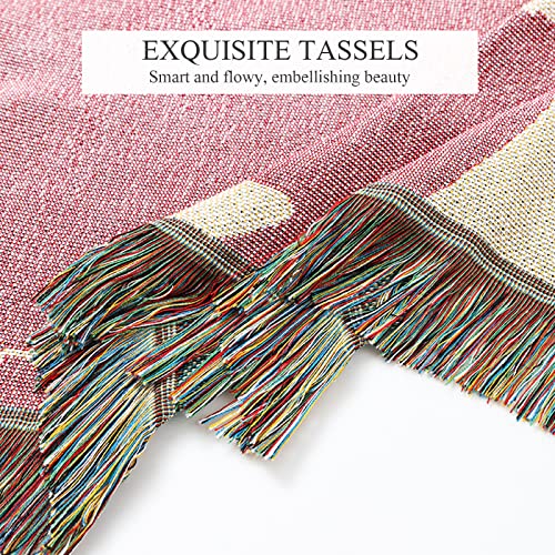 LumiSyne Double-Sided Cotton Woven Throw Blanket with Tassel Jungle Bohemian Style Tapestry Shawl Multi-Function Decorative Throws for Sofa Bed Armchair Camping Blanket Tablecloth Carpet 160x130cm - color: Fantasy