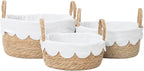 Handmade Seagrass Wicker Storage Basket with Handles & Removable Liner,Eco-Friendly Oval Woven Shelf Basket Organizer for Home Decor,Set of 3