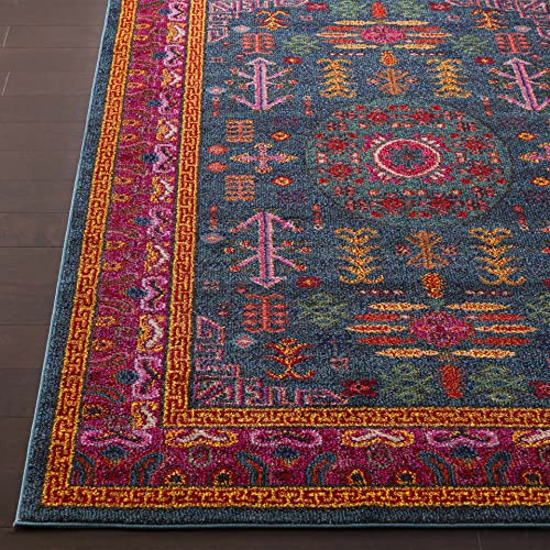 Hauteloom Hadrian Bohemian Southwestern Colorful Area Rug - Traditional Tribal Aztec Carpet for Living Room, Bedroom, Dining Room - Pink, Magenta, Green, Orange, Purple - 5'3" x 7'3" (5x7) - color: Teal, Aqua, Navy / Cleveland, size: 5'3" x 7'3" (Rectangu