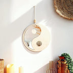 Artilady Yin Yang Decorative Mirror - Boho Wood Mirror Macrame Taiji Small Round Mirror Wall Decor for Apartment Nursery Bedroom Living Room Farmhouse Funky Home Decor