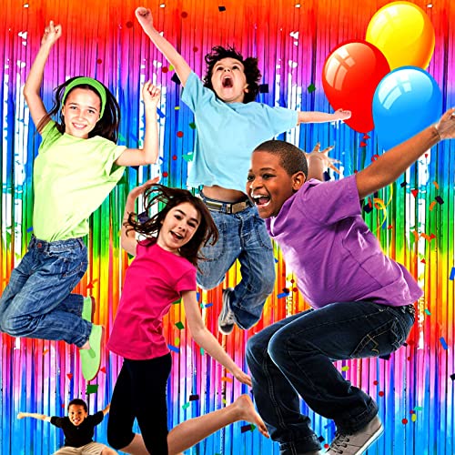 4 Pack Macaron Dark Rainbow Foil Fringe Curtain Backdrop, 3.28Ft x 8.2Ft Colorful Streamers Curtains for Party, Photo Booth Props, Birthday, 2022 Mother's Day Decoration Supplies - color: 4 Pack Dark Rainbow