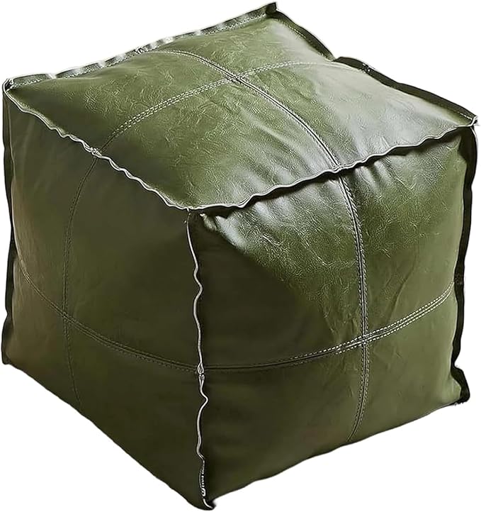 Louis Donné UNSTUFFED Pouf Ottoman, Square 17.7" Faux Leather Floor Footrest Cushion, Waterproof Poofy Ottoman Cover for Storage Living Room Decoration Bedroom Office Chair(ONLY Cover NO Filler)