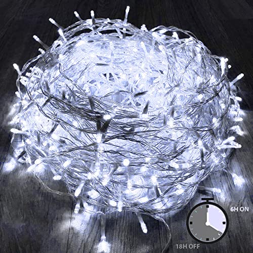 KAQ 115FT 300LED Timer Function Cool White Christmas String Lights, Indoor/Outdoor, Waterproof, 8 Modes, Clear Wire Fairy Tree Lights for Garden Patio Bedroom Christmas Decorations - color: Cold White, size: 300LED