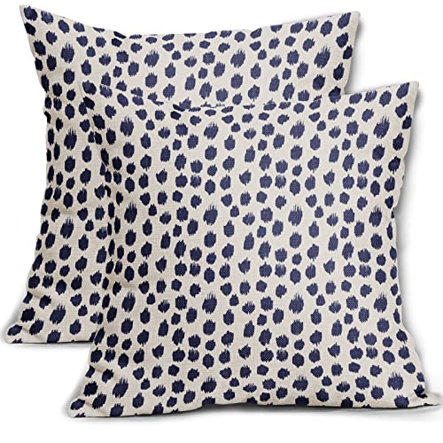 Polka Dot Pillow Covers 16x16 Set of 2 Stylish Navy Blue Cream Throw Pillows Boho Design Decorative Outdoor Modern Art Pillowcase Square Cushion Cover Linen Pillow Case for Home Sofa Couch Bed - color: Navy Dots, size: 16" x 16" (Pack of 2)