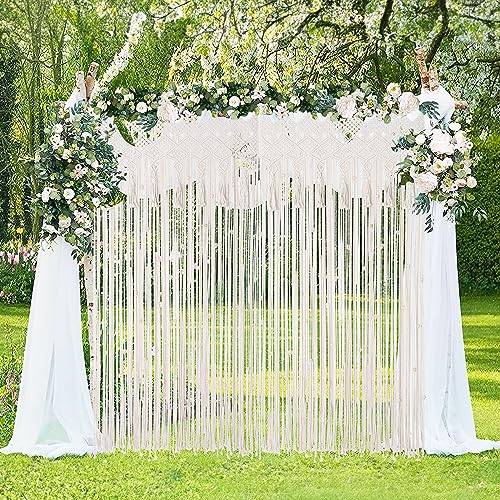 BECHAEO Boho Macrame Beaded Curtain Handmade Door String Curtain for Doorway Window Cotton Tassels Beads Hanging Room Divider Hallway Closet Bedroom Living Room Decor, White - 1 Panel 35" W x 79" L - size: 35"W x 79"L (Pack of 1)