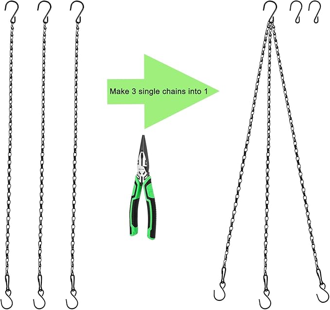 Chain for Hanging Plants,25 Inch Black Hanging Chain Basket Kits with Hooks for Bird Feeder Plant Extender Porch Wind Chime (Black, 25 Inch-4PCS)