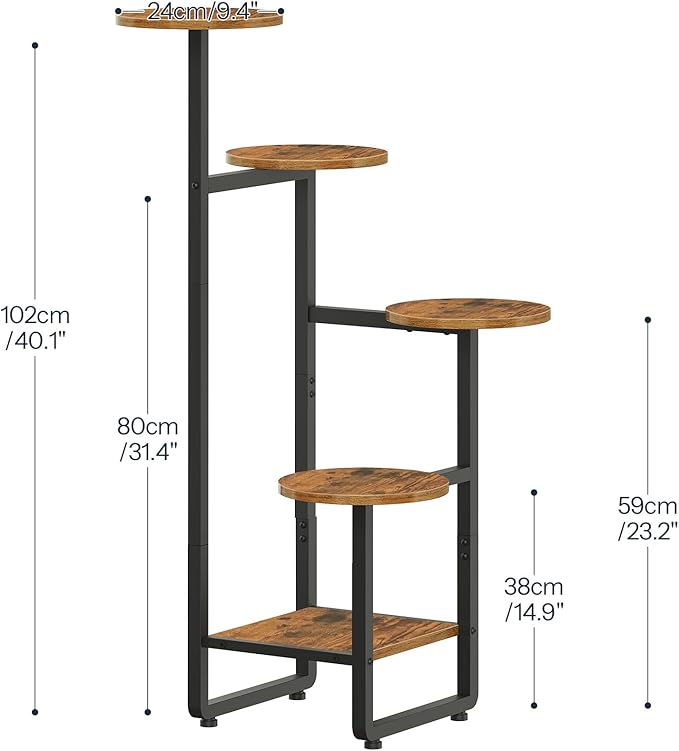 HOOBRO Plant Stand Indoor, 5 Tiered Corner Plant Shelf Flower Stand for Multiple Indoor Plants, Round Plant Flower Display Shelf for Living Room, Balcony, Patio, Rustic Brown and Black BF07HJ01