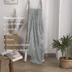 Simple&Opulence Cotton Throw Blanket for Bed, Couch, Boho Textured Geometric Knit Woven Blanket With Tassels Soft, Lightweight Breathable Shabby Chic Farmhouse Decoration for All-Season(Greyish Green)
