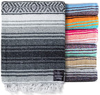 Benevolence LA Authentic Mexican Blanket – Handwoven Falsa Serape Throw – Beach, Camping, Picnic & Yoga Blanket – Lightweight Cotton Throw for Outdoor & Home – Gray, 50x70 in - color: Gray