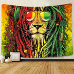 Simsant Rasta Rastafarian Tapestry Lion Head Bob Tapestry Wall Hanging (80"x60") - size: 80"L x 60"W