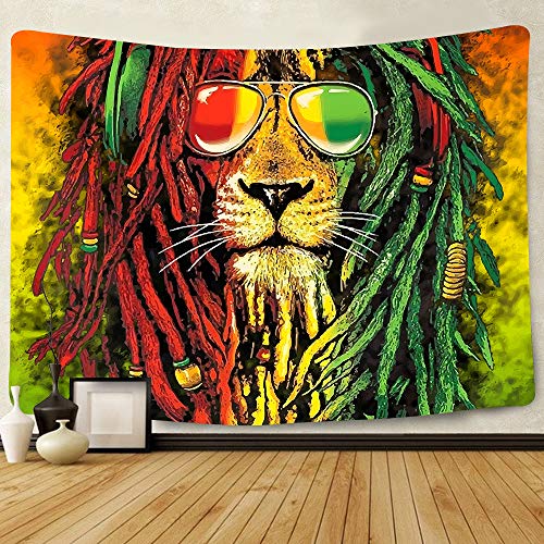Simsant Rasta Rastafarian Tapestry Lion Head Bob Tapestry Wall Hanging (80"x60") - size: 80"L x 60"W