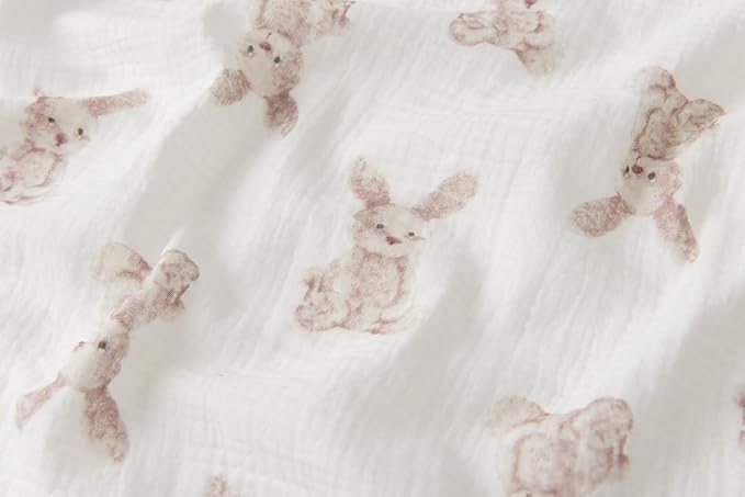 Little Jump Cotton Muslin Swaddle Blankets with Tassel, Boho Bohimia Muslin Baby Blanket Neutral with Fringe, Vintage Teddy Bear Nursery Decor Muslin Throw Blanket 47" x40" (Bunny)