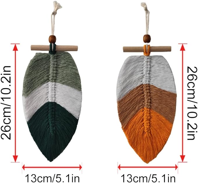 Boho Macrame Leaves Hanging Wall Decor (2set), Bohemian Woven Leaf Tapestry, Bohemian Tassels Decorations for Spring Nursery Bedroom Living Room