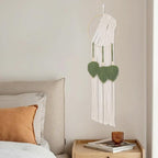 LB Boho Leaf Small Macrame Wall Hanging Green and Beige Hand Woven Cotton Tapestry Wall Art with Wood beads Modern Aesthetic Wall Decor for Home, Bedroom, Living Room