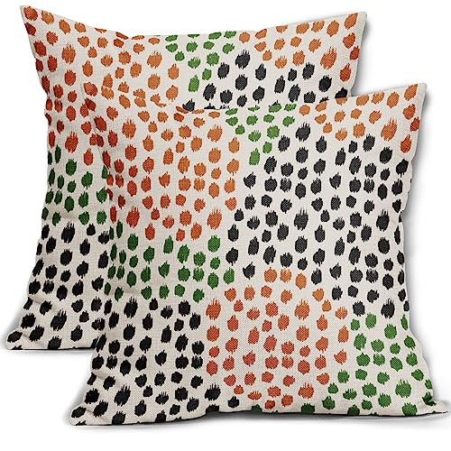 Black Orange Green Pillow Covers 16x16 Set of 2 Fall Colored Art Dot Decorative Throw Pillows Trendy Print Outdoor Pillowcase Holiday Seasonal Cushion Cover Linen Pillow Case Decor for Sofa Couch Bed - color: Black Orange Green Dots, size: 16" x 16" (Pack
