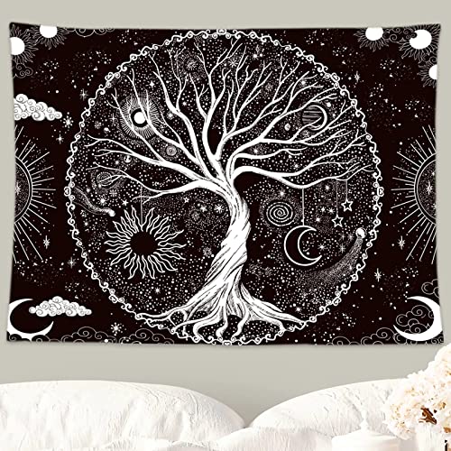 Wonrizon Tree of Life Tapestry,Black and White Galaxy Space Tapestries Aesthetic Psychedelic Wall Hanging decor for Living Room Bedroom (51.2" x 59.1") - size: 59.1"L x 51.2"W