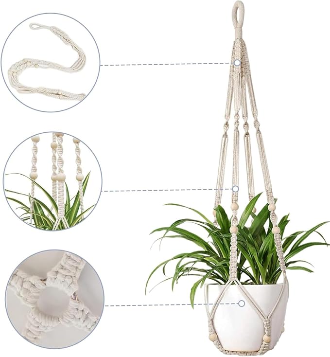 Plant Hanger, Hanging Planter Basket with Wood Beads, Decorative Boho Flower Pot Holder for Indoor Outdoor Plants(Pots Not Included)﻿ (1)