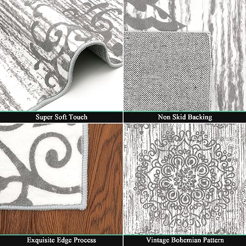 HEBE Area Rugs for Living Room 5'x7', Washable Non Slip Boho Bedroom Rug, Large Soft Distressed Vintage Carpet for Dining Room, Kids Room, Nursery, Grey - color: Grey, size: 5' x 7' (Rectangular)