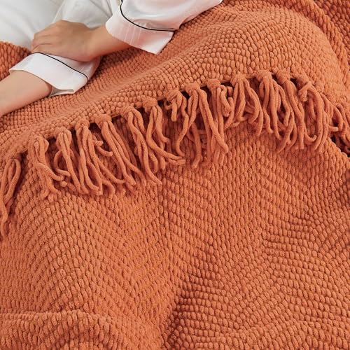 Home Soft Things Throw Blanket Knitted Tweed Throw 50'' x 60'', Rust, Super Soft Cozy Warm Comfortable Breathable Throw for Living Room Chair Couch Bed Sofa Bedroom Home Décor - color: Rust, size: 50 in x 60 in