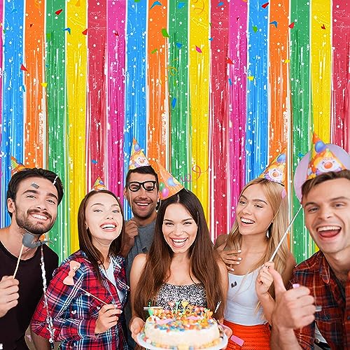 TONIFUL 3Pcs Colorful Door Streamers,Photo Booth Backdrop Metallic Colorful Foil Fringe Curtains for Halloween Birthday,Christmas,New Year,Bachelorette,Grad Party Streamers Decor(9.9ft x 6.6ft) - color: Dark Colorful