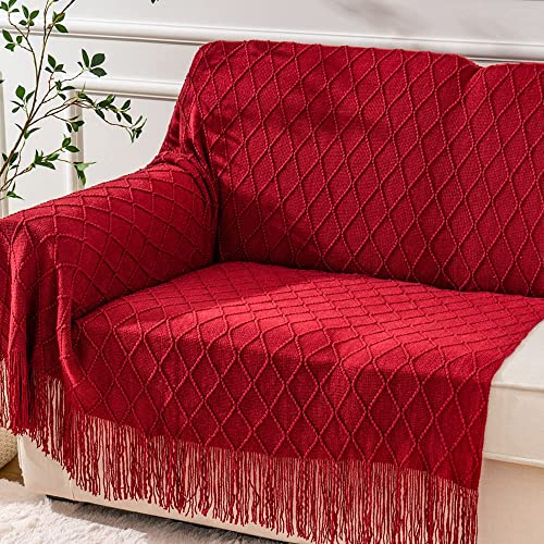 BATTILO HOME Red Throw Blanket Large Fringe Fall Throw Knitted Bed Throws for Couch Sofa Indoor Outdoor, Red, 52 x 80 in. - color: Red, size: 52 x 80 in.