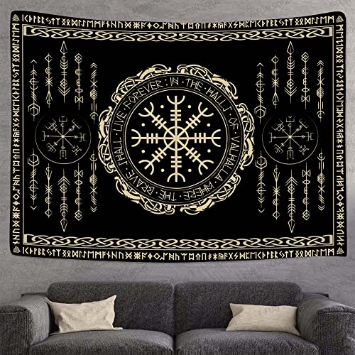 F-FUN SOUL Nordic Vikings Tapestry, Large 60x60inches Soft Flannel, Vegvsir Symbol Amulet Celtic Rune Scandinavian Aesthetic Mythology Tapestry Wall Hanging for Bedroom Living Room Decor GTZYFS1739 - color: Vegvsir, size: 60"L x 60"W