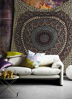 Popular Handicrafts Wall Hanging Tapestry For Bedroom Hippie Mandala Bohemian Psychedelic Intricate Floral Design Indian Bedspread Magical Thinking Tapestry 84x54 Inches,(215x140cms) Light Green Red