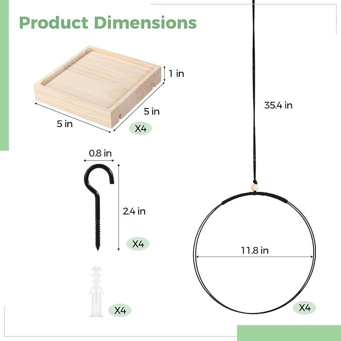 4 PCS Hanging Planters with Wood Base for Indoor Plants, Modern Boho Macrame Plant Hanger for Indoor Outdoor Window Wall Ceiling Home Decoration, with Hooks