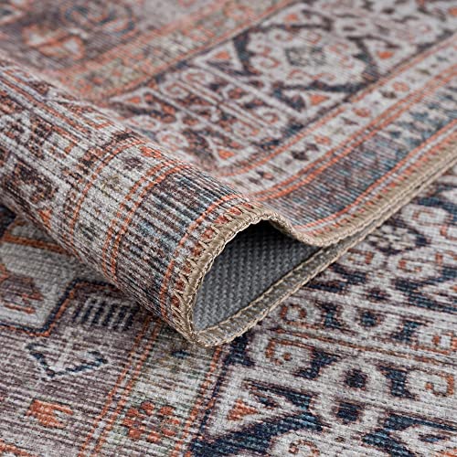 Bloom Rugs Washable Non-Slip 2' x 3' Rug - Brown/Blue/Orange Traditional Oriental Area Rug for Living Room, Bedroom, Dining Room, and Kitchen - Exact Size: 2' x 3' - color: Brown / Blue / Orange, size: 2' x 3' (Rectangular)