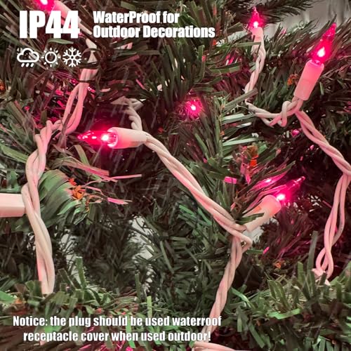 HISHINY Christmas Lights 100 Count Pink Christmas Tree String Lights with White Wire for Outdoor Indoor Christmas Decorations Wedding Decorations Valentines Day Decor,UL Certified (21feet) - color: Pink