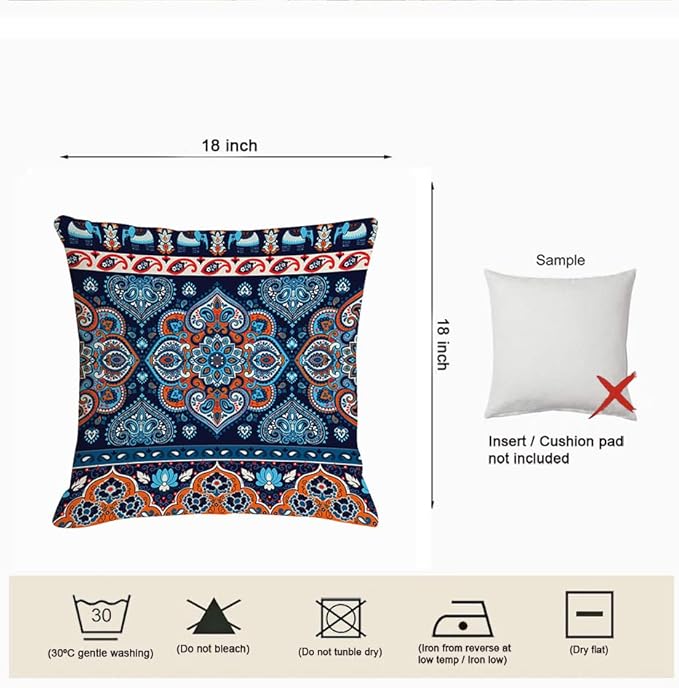 Jartinle Navy Mandala Pattern Throw Pillow Covers 18x18 Set of 4 Boho Accents Decorative Throw Pillows for Couch, Sofa, Outdoor Patio Bohemian Decor