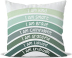 QIYUHOY Boho Sage Eucalyptus Green Rainbow Classroom Throw Pillow Covers, Olive Green Pillow Cover, Book Center Calming Corner Playroom Decor Pillow Case,I Am Kind Smart Brave Confidence,22x22 Inch