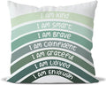 QIYUHOY Boho Sage Eucalyptus Green Rainbow Classroom Throw Pillow Covers, Olive Green Pillow Cover, Book Center Calming Corner Playroom Decor Pillow Case,I Am Kind Smart Brave Confidence,20x20 Inch