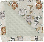 Baby Safari Retro Flowers Baby Blankets for Girl Boy Lion Elephant Giraffe Hippo Soft Mink Dotted Backing Double Layer Swaddle Blanket African Jungle Animal Bed Throw for Infant Toddler Nursery 30x40