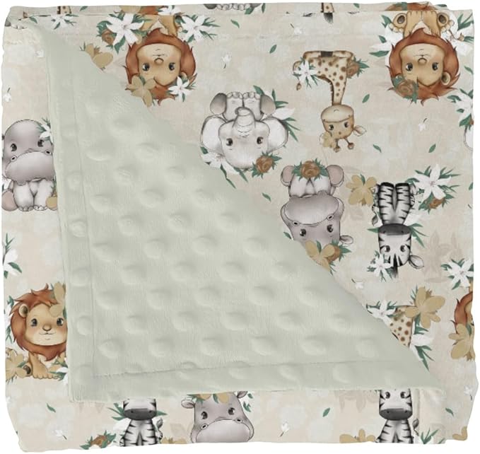 Baby Safari Retro Flowers Baby Blankets for Girl Boy Lion Elephant Giraffe Hippo Soft Mink Dotted Backing Double Layer Swaddle Blanket African Jungle Animal Bed Throw for Infant Toddler Nursery 30x40