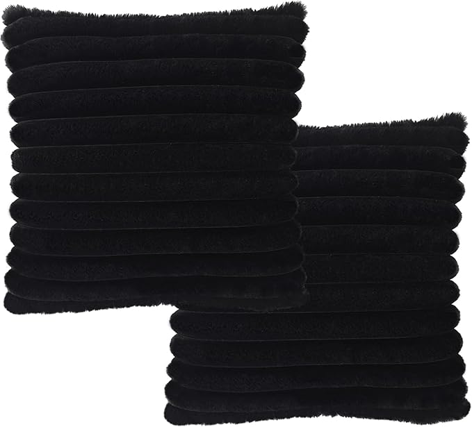 2 Pack 16x16 Pillow Cover Velvet Pillow Covers, Faux Fur Square Throw Pillow Covers for Living Room Decorations Throw Pillow Case, Throw Pillow Cover Cushion Cover for Home Sofa Bedroom Car, Black