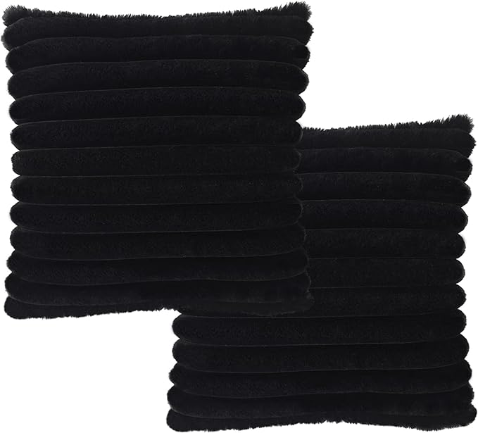 2 Pack 26x26 Pillow Cover Velvet Pillow Covers, Faux Fur Square Throw Pillow Covers for Living Room Decorations Throw Pillow Case, Throw Pillow Cover Cushion Cover for Home Sofa Bedroom Car, Black