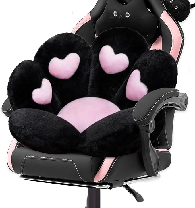 Cat Paw Cushion Kawaii Office Chair Cushion Comfy Plush Gaming Chair Cushion Kawaii Seat Cushion for Girl, Cute Gaming Accessories Room Bedroom Decorate 28"x 24" (Black)