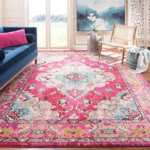 SAFAVIEH Monaco Collection Area Rug - 2'2" x 4', Pink & Multi, Non-Shedding & Easy to Clean, Distressed Medallion Design, Ideal for Front Door, Kitchen, Entryway, Accent Space (MNC243D) - color: Pink/Multi, size: 2'2" x 4' (Rectangular)